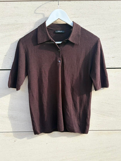 MASSIMO DUTTI. Top punto fluido marrón chocolate