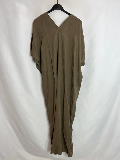 ZARA. Vestido verde caqui  estilo kaftan. T XS