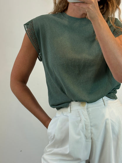 POLÍN ET MOI. Camiseta verde lino
