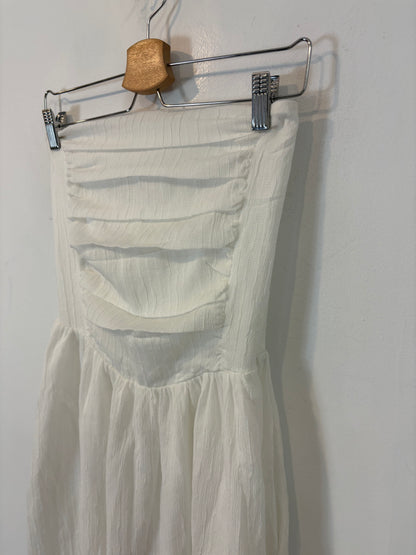 OTRAS. Vestido midi blanco palabra de honor. T S