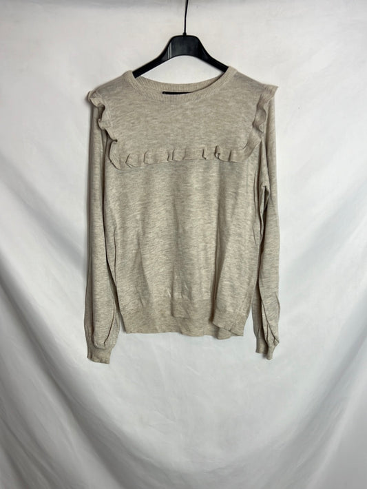 MANGO. Jersey beige volante. T M