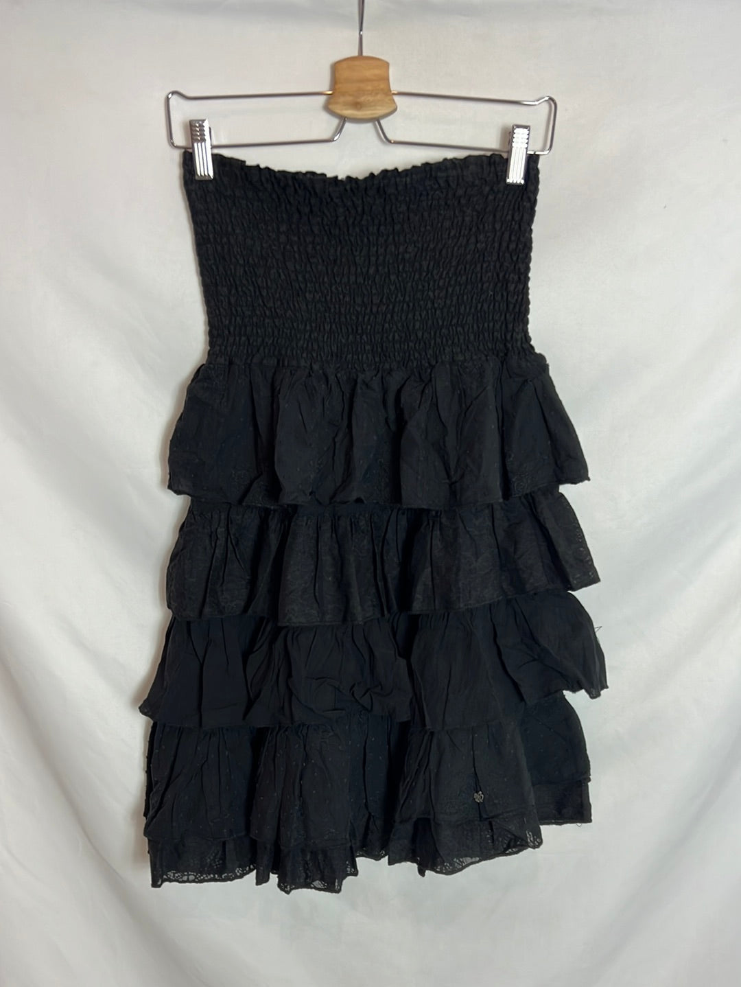 BANANA MOON.  Vestido corto plumeti negro. T L