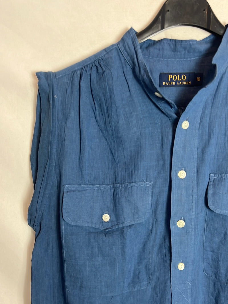 POLO RALPH LAUREN. Blusa sin mangas azul algodon. T 10(M)