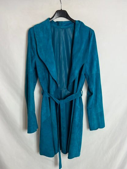 JUST CAVALLI. Chaqueta  turquesa piel fluida. T 38