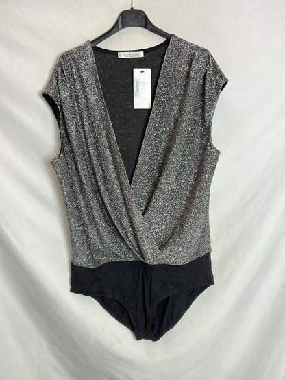 VIOLETA BY MANGO. Body  purpurina cruzado. T M