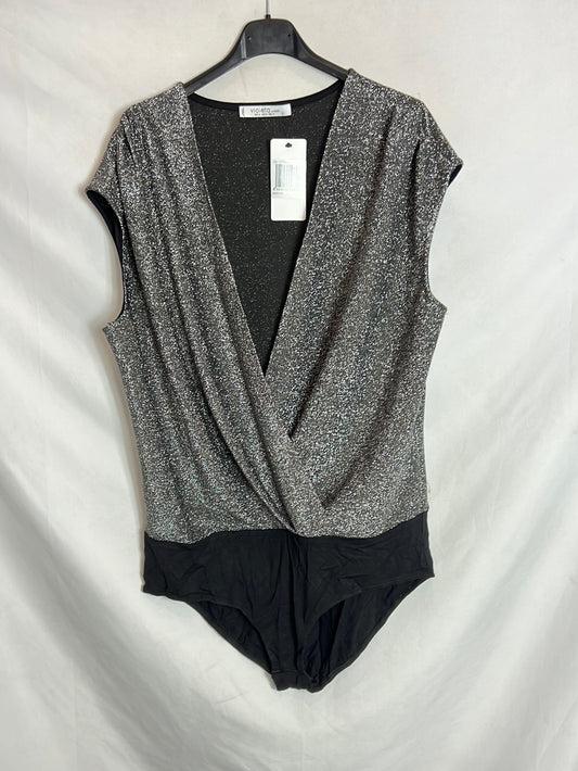 VIOLETA BY MANGO. Body  purpurina cruzado. T M