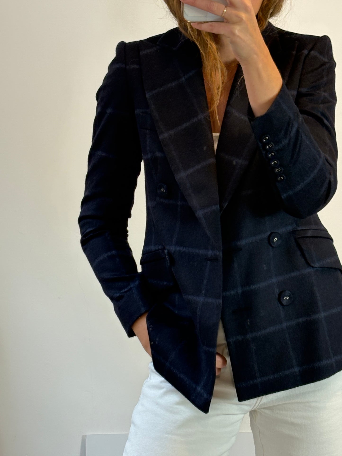 ANGEL SCHELESSER. Blazer azul cuadros lana