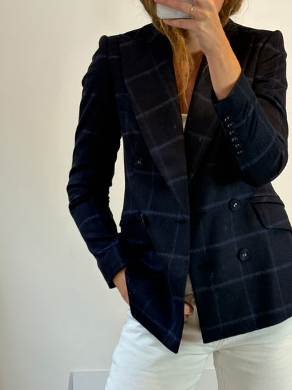 ANGEL SCHELESSER. Blazer azul cuadros lana