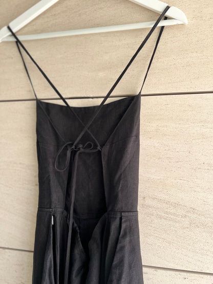 ZARA. vestido lino negro  T.s