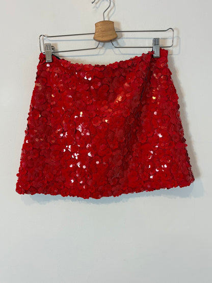 ZARA. Falda lentejuelas roja. T M