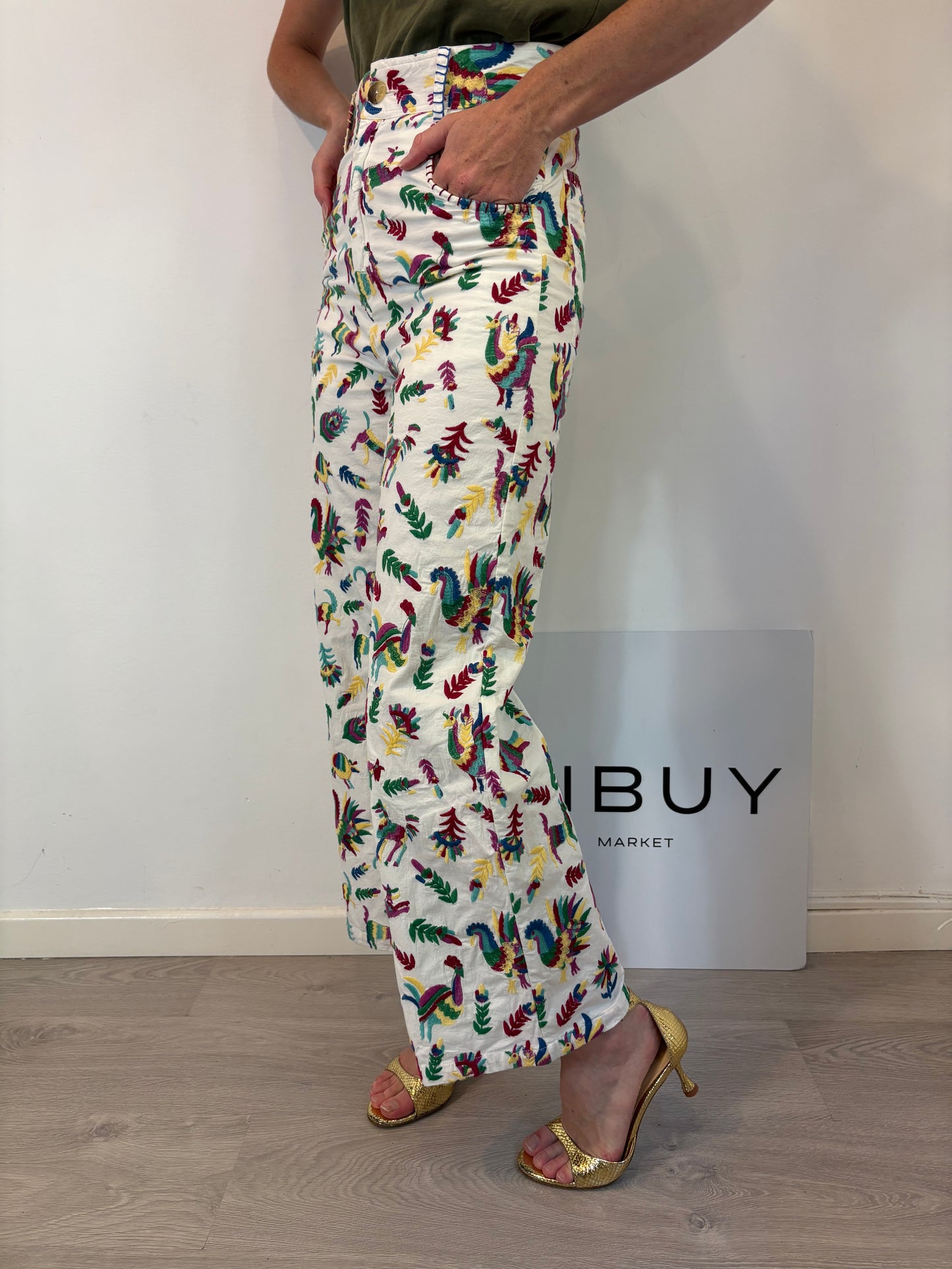 MICHONET. Pantalón blanco bordado T.s