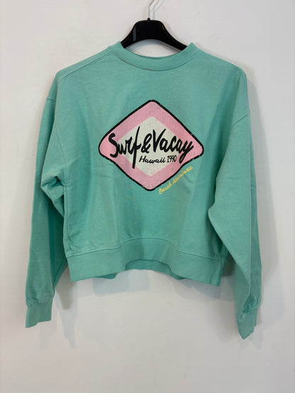 ZARA. Conjunto felpa  verde agua dibujos. T 13-14 años (xs)