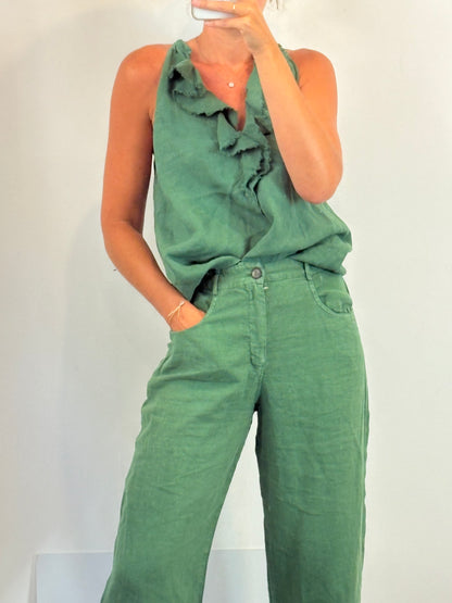 ZARA. Total look lino verde. T S