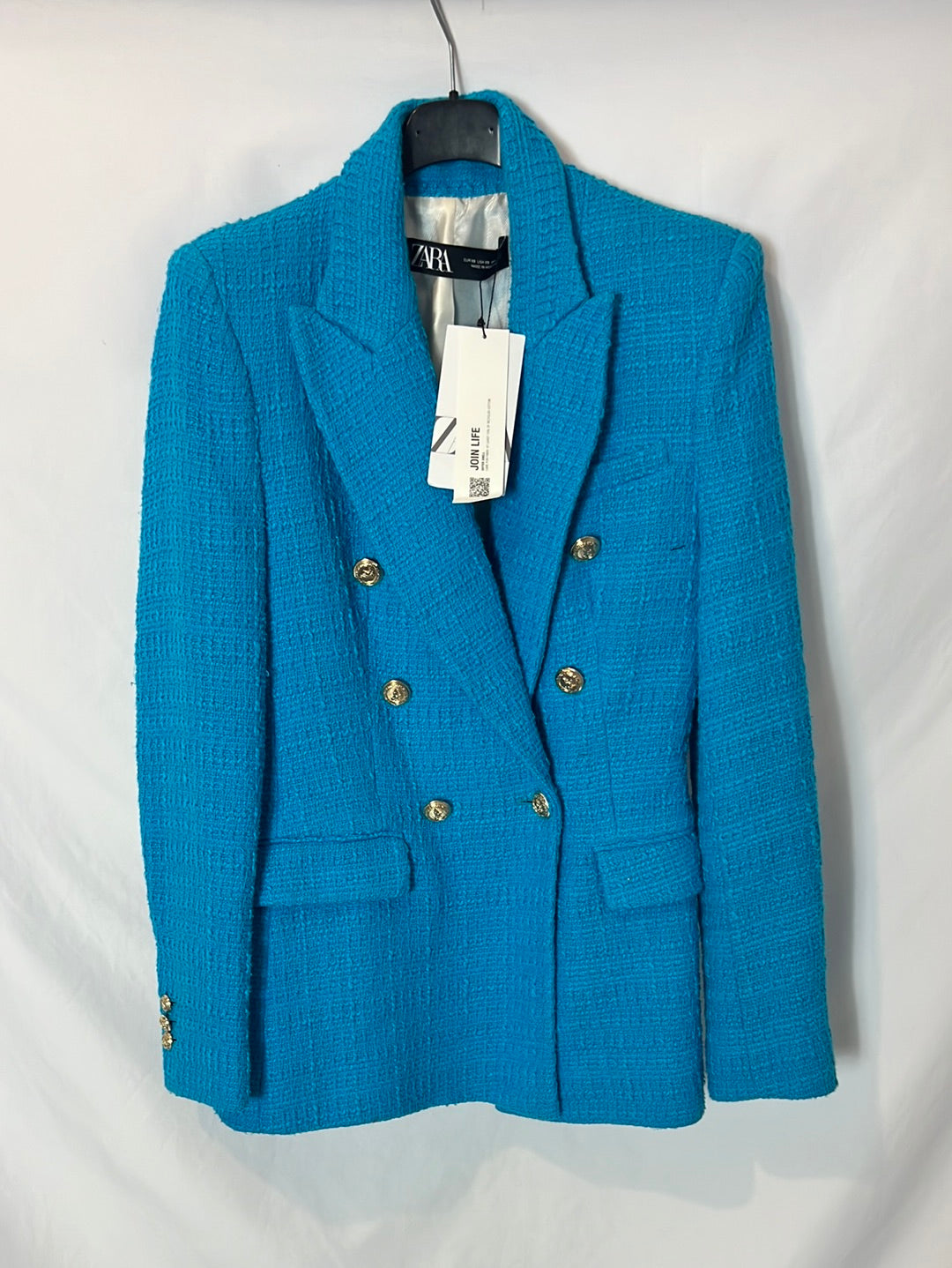 ZARA. Blazer turquesa tweed. T XS