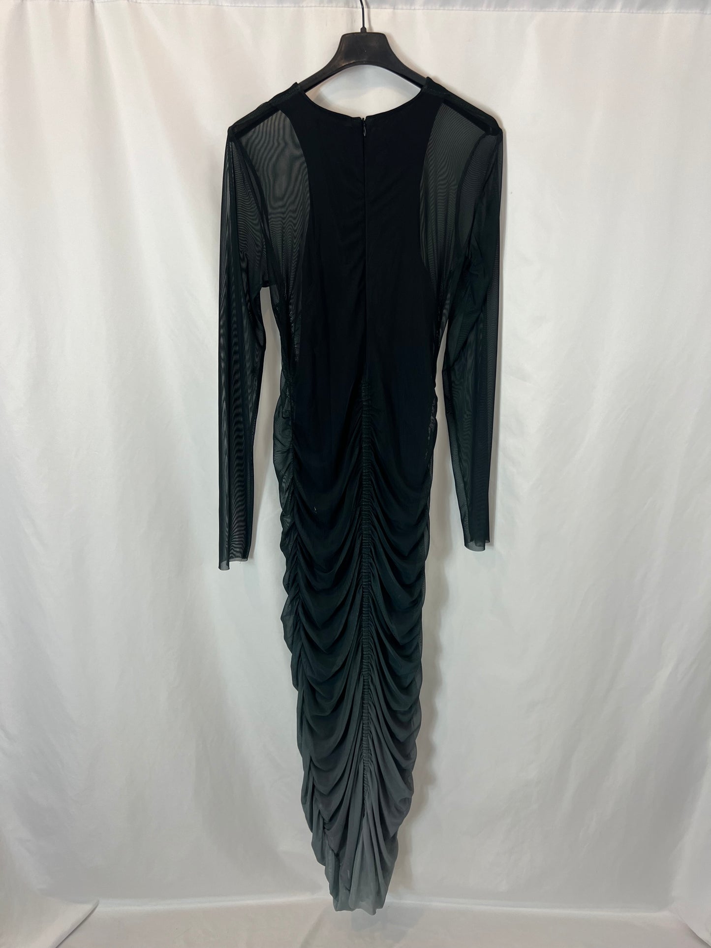 ZARA. Vestido midi tul elástico verde. T S