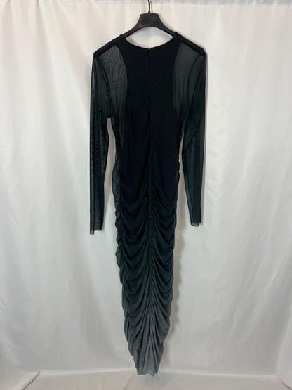 ZARA. Vestido midi tul elástico verde. T S