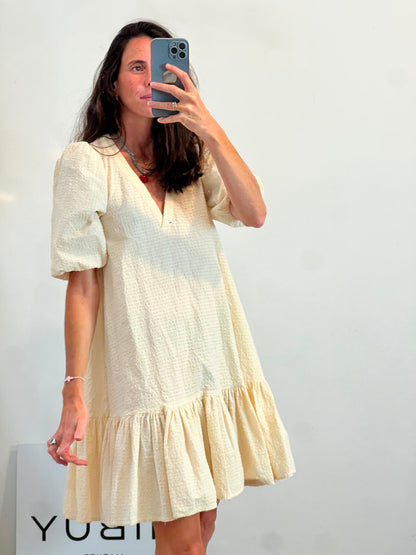 MAJE.vestido corto beige textura
