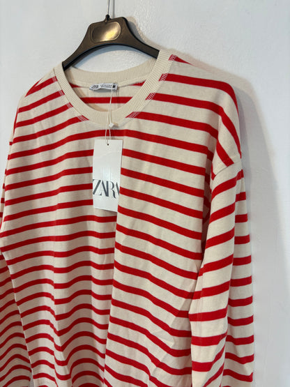 ZARA. Sudadera beige fina rayas rojas . T S