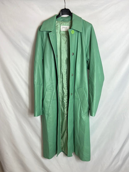 SPORTMAX (MAXMARA). Long, aqua-green leather jacket. Size 40