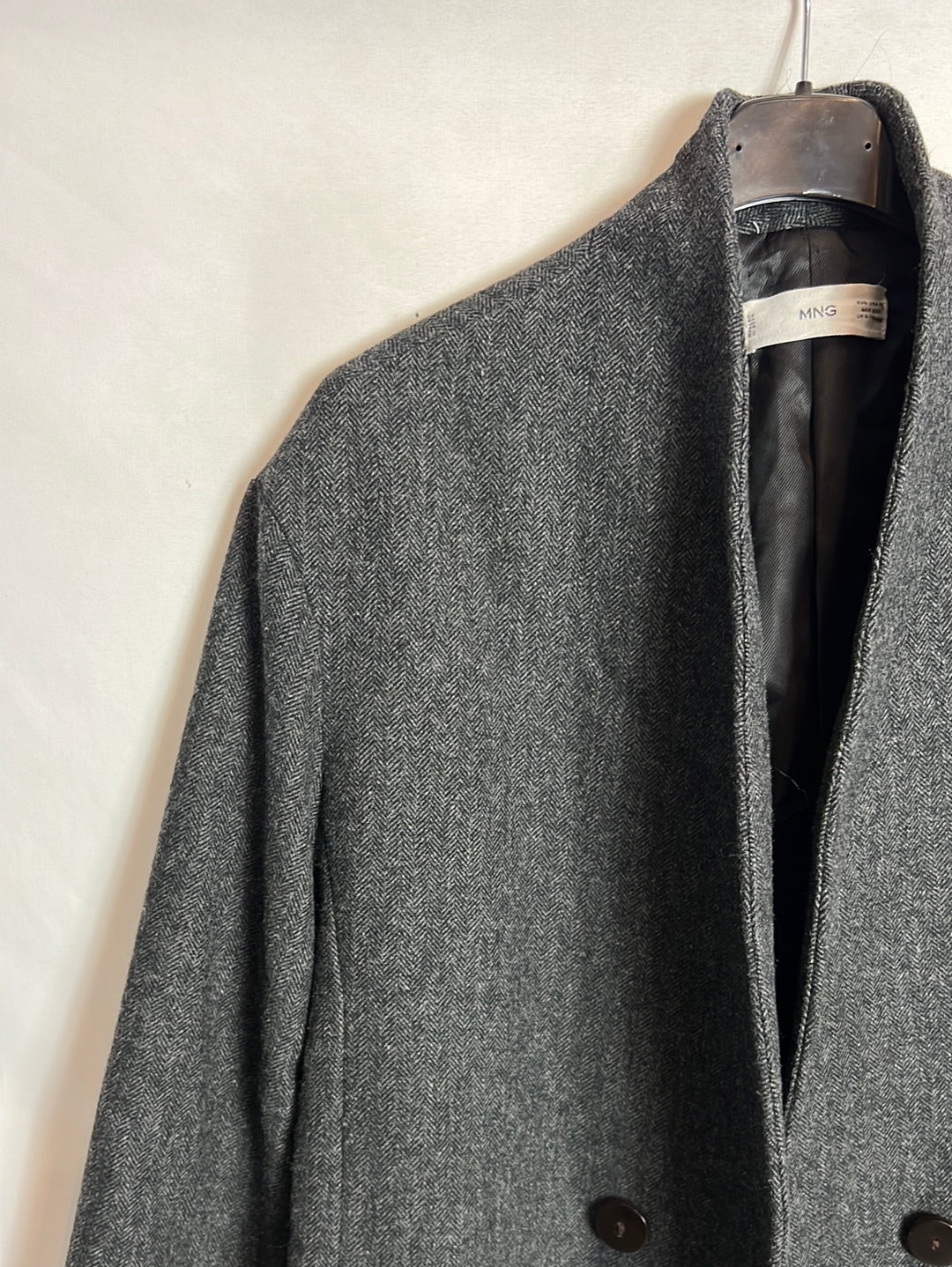 MANGO. Abrigo gris jaspeado T.xs