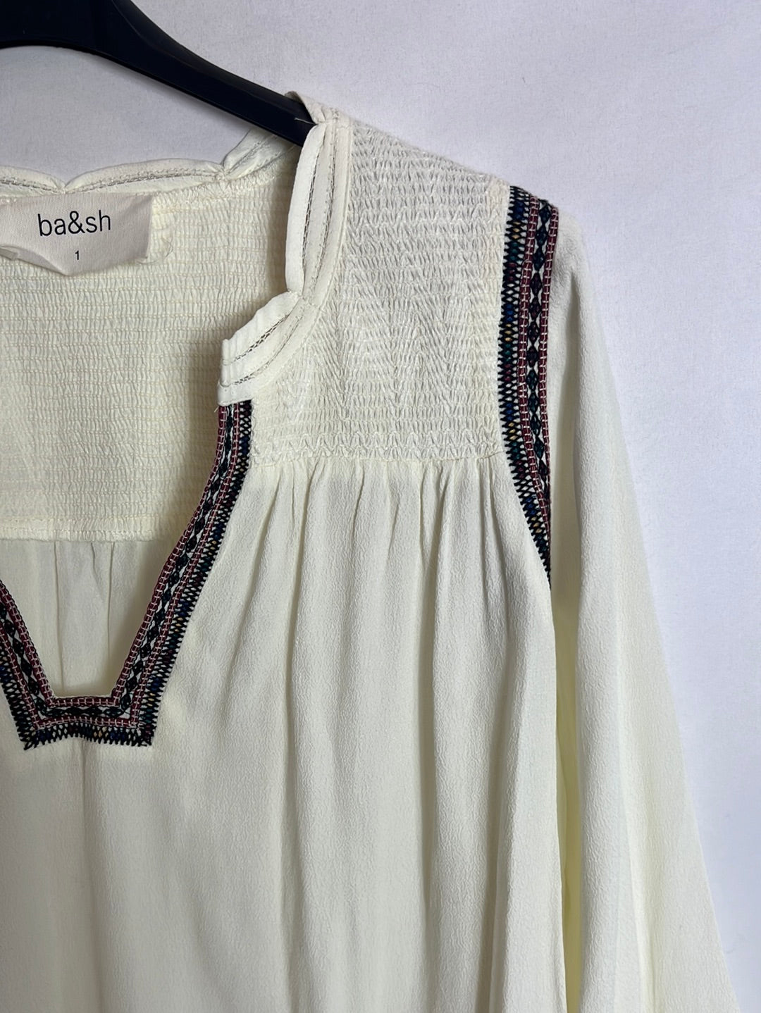 BA&amp;SH. Beige blouse with ethnic details. Size 1(S)