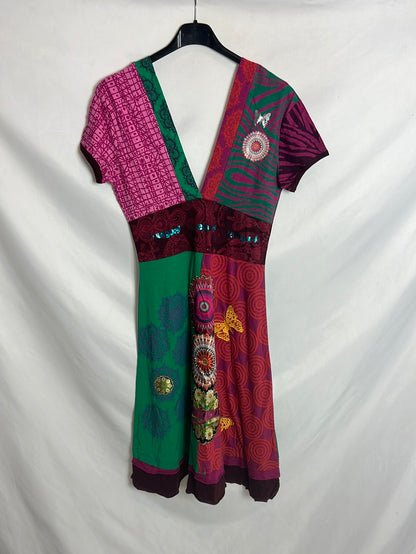 DESIGUAL. Vestido verde escote espalda. T S