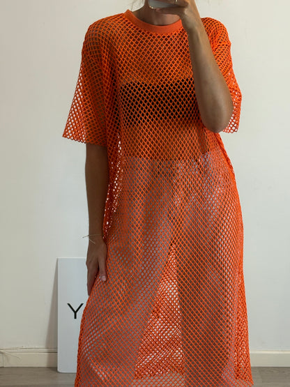 SCREEN ROOM. Orange die-cut dress. Size L