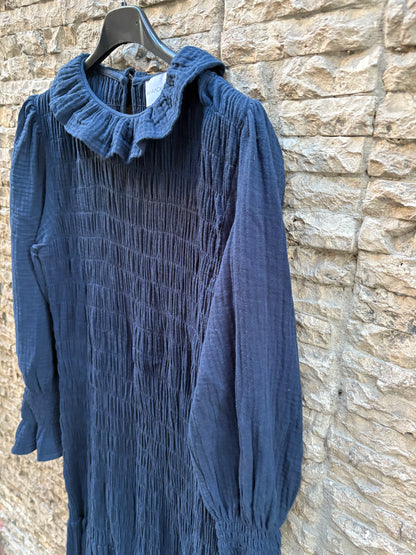 MARIA DE LA ORDEN. Vestido largo azul fruncidos