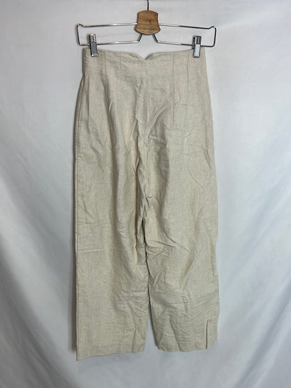 ZARA. Pantalón culote pinzas efecto Lino. T XS