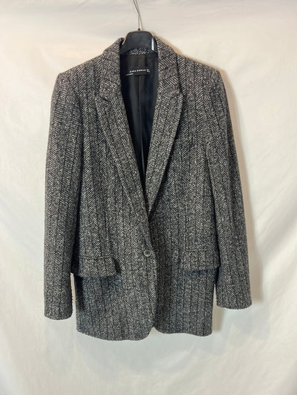 ZARA. Grey herringbone Ts blazer