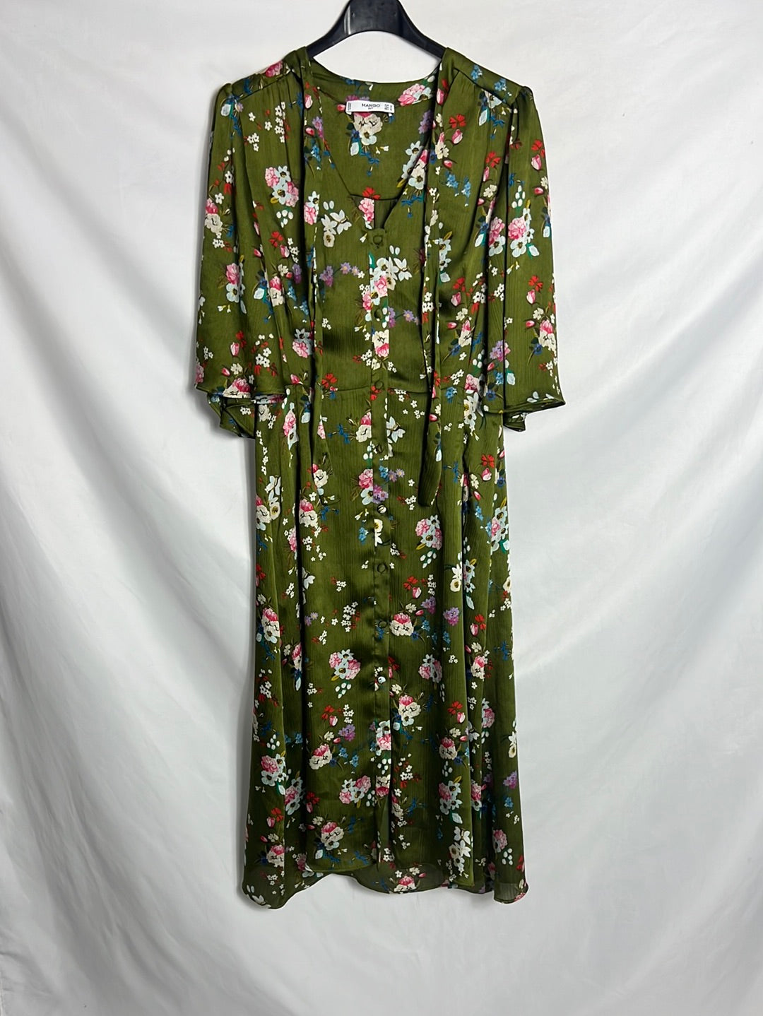 MANGO. Green printed midi dress. TM