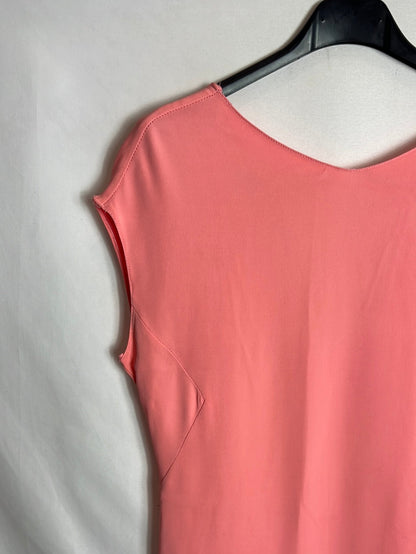 OTRAS. Vestido midi rosa fluido escote espalda. T S