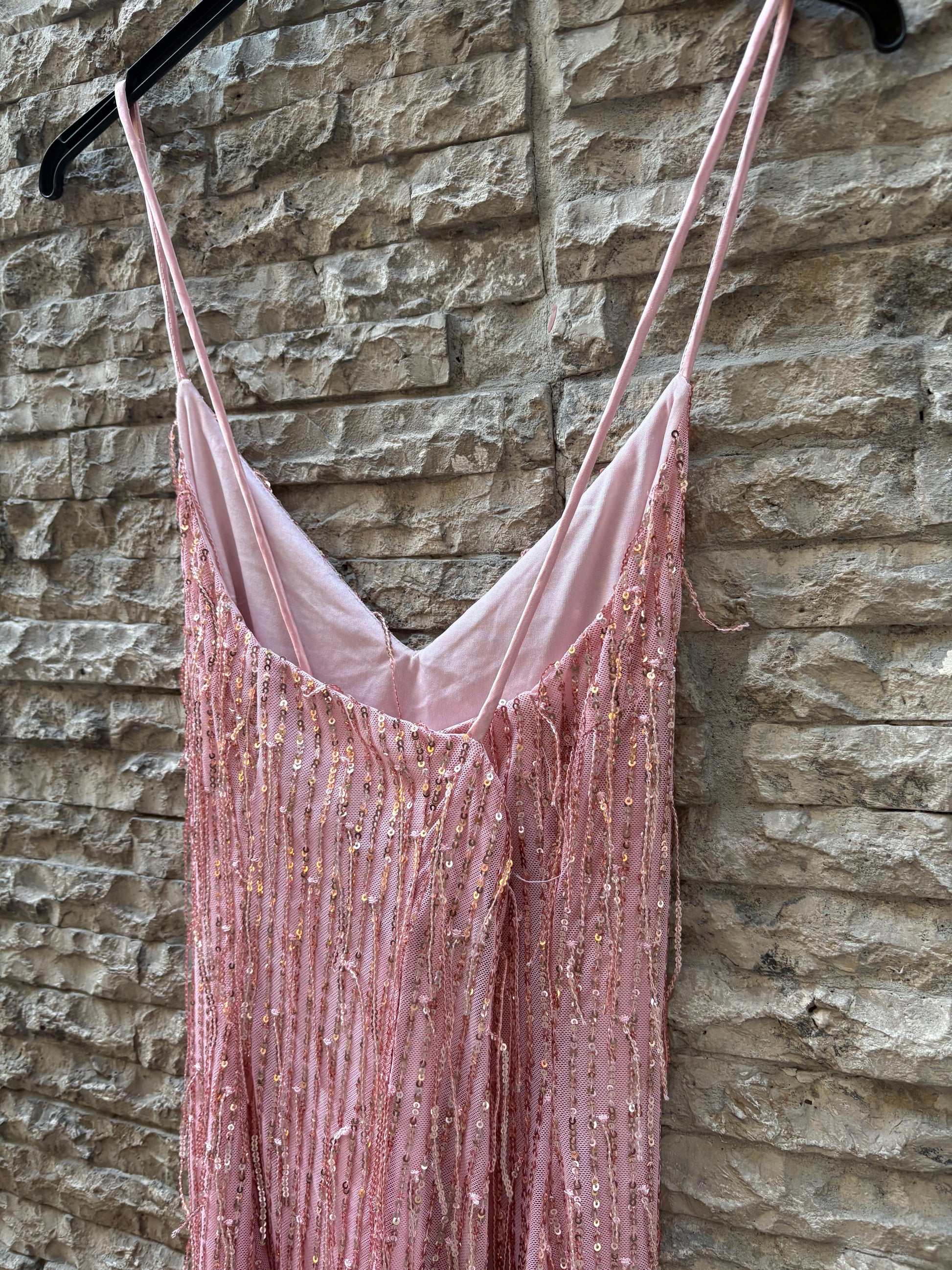 zara pale pink sequin dress ZARA LIMITED EDITION $129 STRAPLESS SEQUIN KNIT LONG DRESS BEIGE PINK M NWT