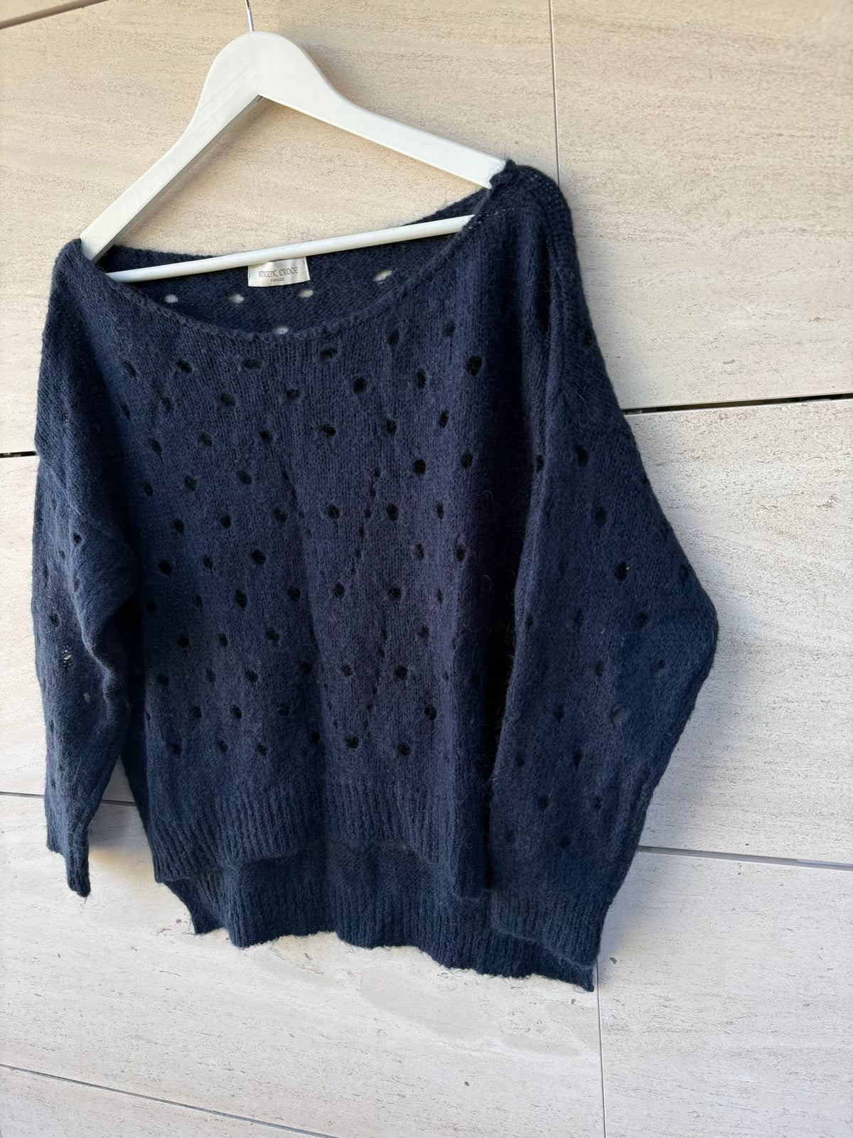 VINCENT CROCE. Jersey azul lana perforado