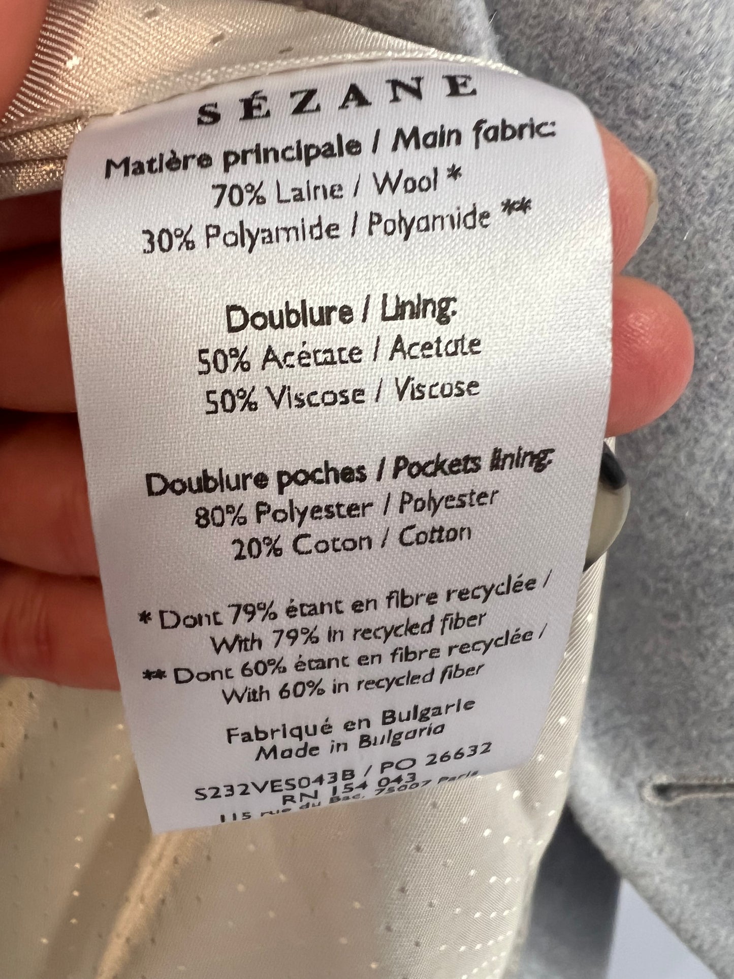 SÉZANE. Light blue wool blazer. Size 34