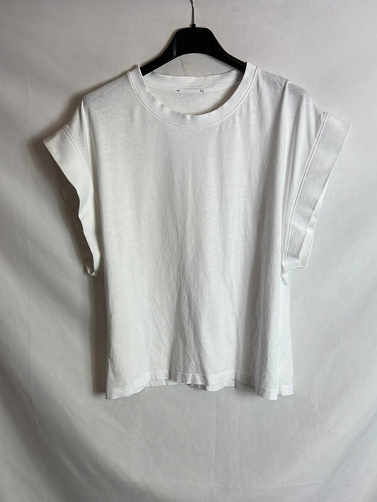 OTRAS. Camiseta blanca detalle cuello y mangas. TM