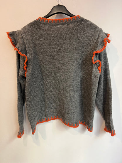 OTRAS. Jersey gris detalle naranjas. T S/M