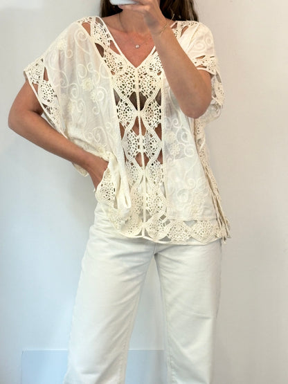 MEISÏE. Crochet beige topkaftan Tu (m/l)
