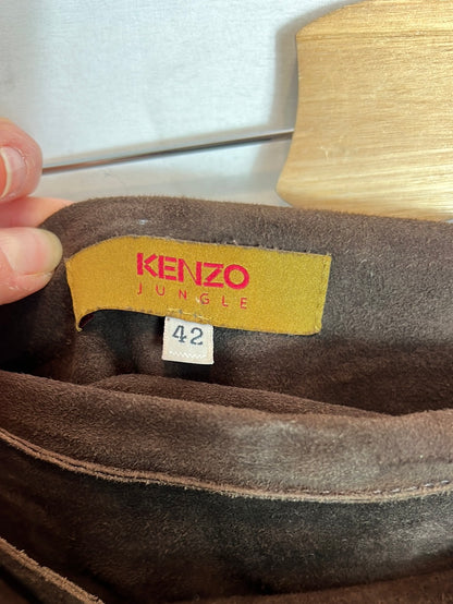 KENZO. Brown leather pareo-effect skirt. Size 42 (Tara)