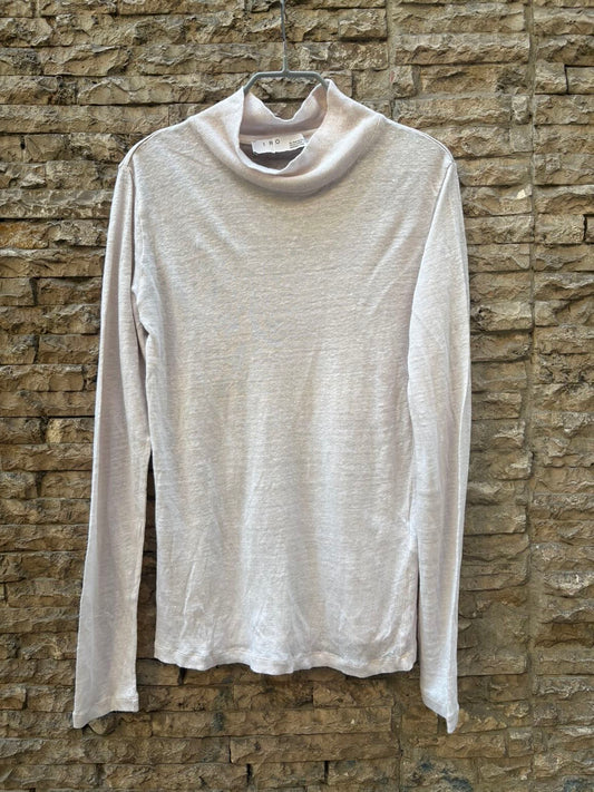 IRO. Top beige lino manga larga
