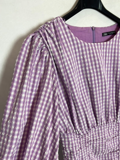 ZARA. Vestido vichy morado elástico. T XS