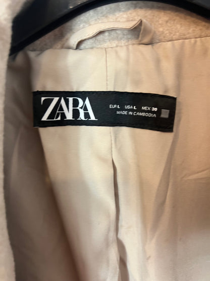 ZARA. Abrigo paño beige largo. T L