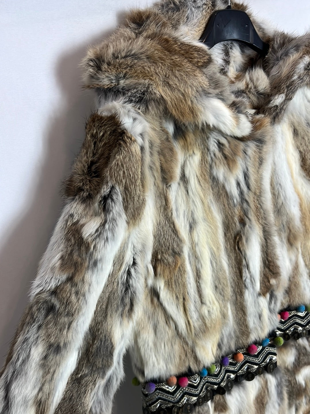 YU.YU. Natural fur coat with beaded back. TM/L