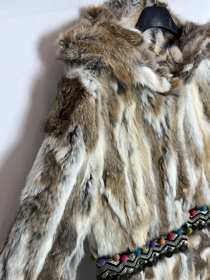 YU.YU. Natural fur coat with beaded back. TM/L
