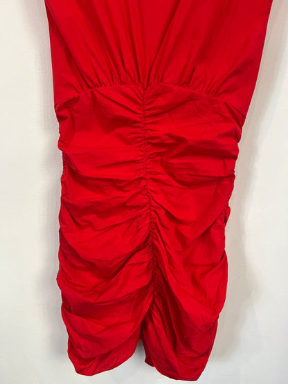 ZARA. Vestido corto rojo fruncido T.s