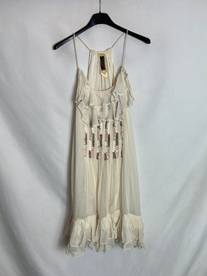 ANDERSEN & LAUTH. Vestido corto gasa detalles. T S