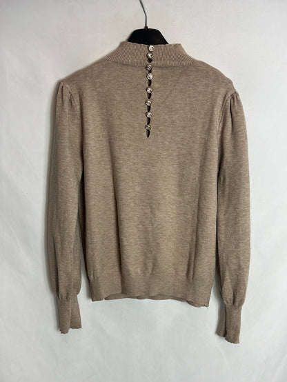 OTRAS. Jersey beige jaspeado detalle espalda. T S