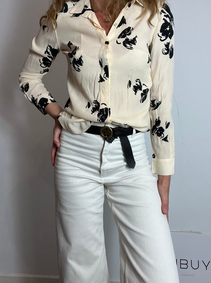 UTERQÜE. Blusa beige flores negras. T M