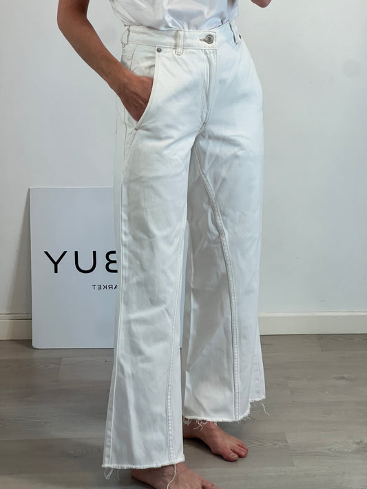ZARA. Pantalón denim blanco costuras T.34