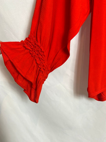 MAJE. Flowy red blouse with cuff detail. Size 1 (S)